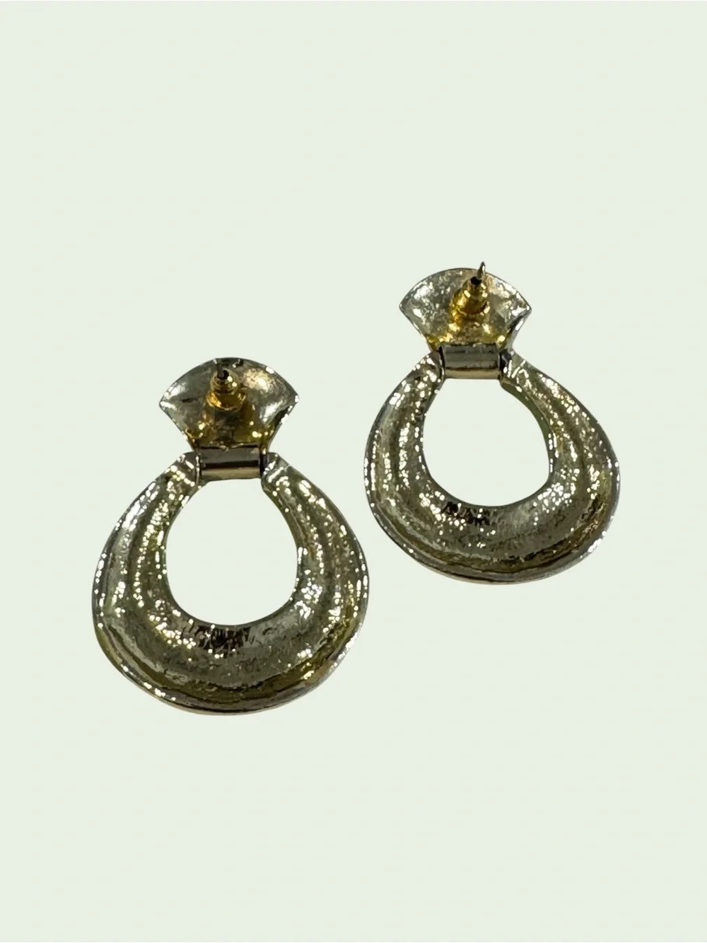 Retro Mint Green Enamel Gold Tone Earrings, 80’s inspired, geometric